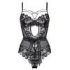 Women Sexy French Style Romper Tight-Fitting Bodysuit Transparent Bowknot One Piece Lace Lingerie
