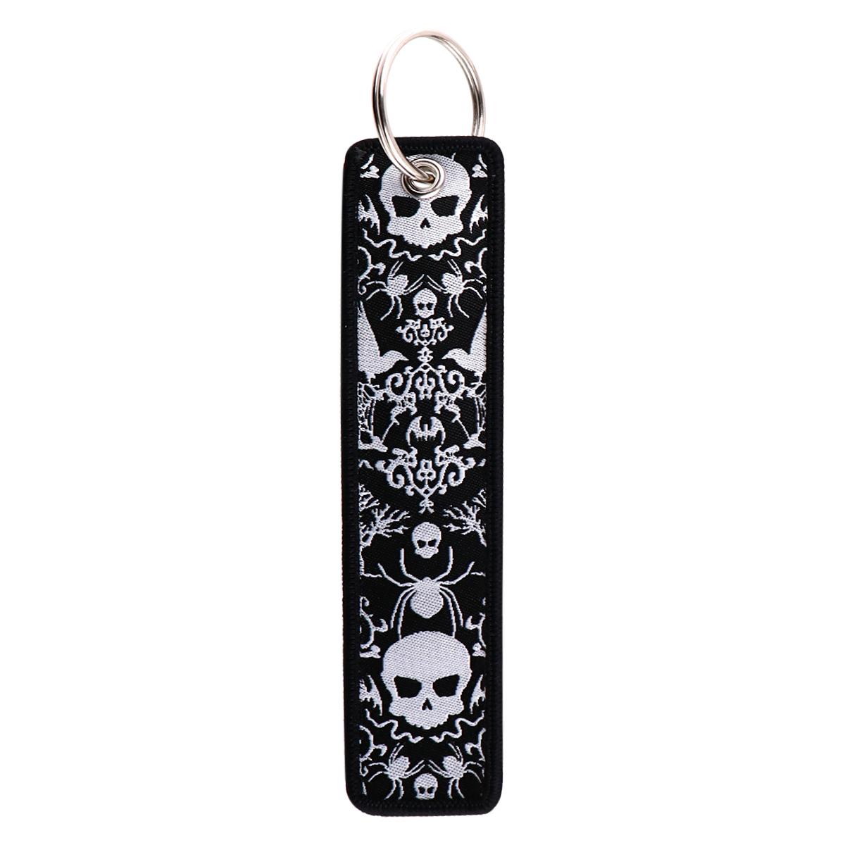 Skull Key Fobs Punk Embroidered Key Tags Keychains for Women Men Car Keyring Accessories Fashion Jewelry Halloween Gift 3cmX13 cm
