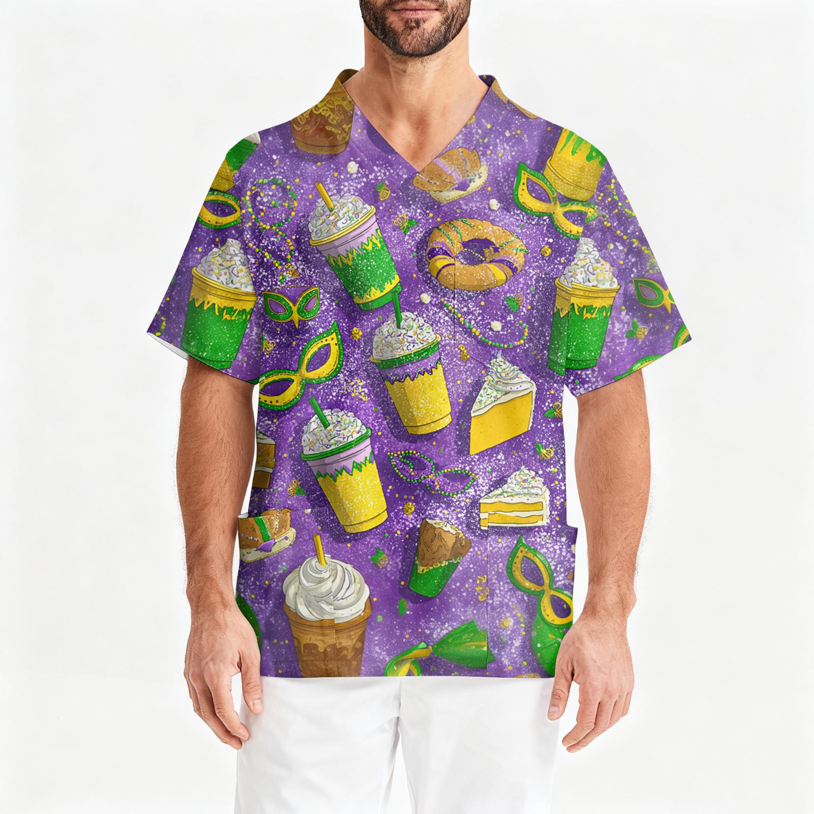 

Мужская рабочая блузка с короткими рукавами и v-образным вырезом с принтом, топ с нагрудным карманом XL