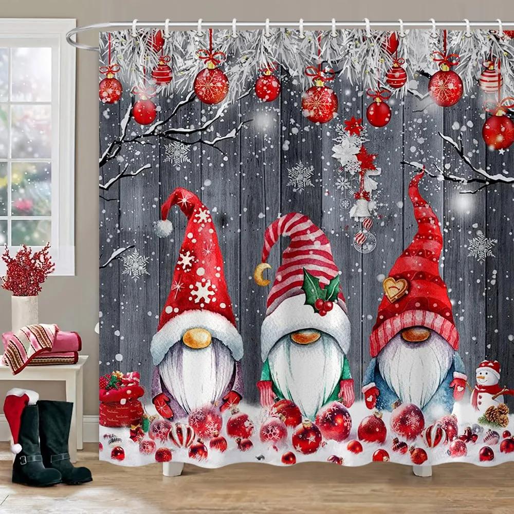 Christmas Snowman Shower Curtain Merry Santa Elf Deer Red Truck Polyester Fabric Printed Bath Curtains Bathroom Decor With Hoo