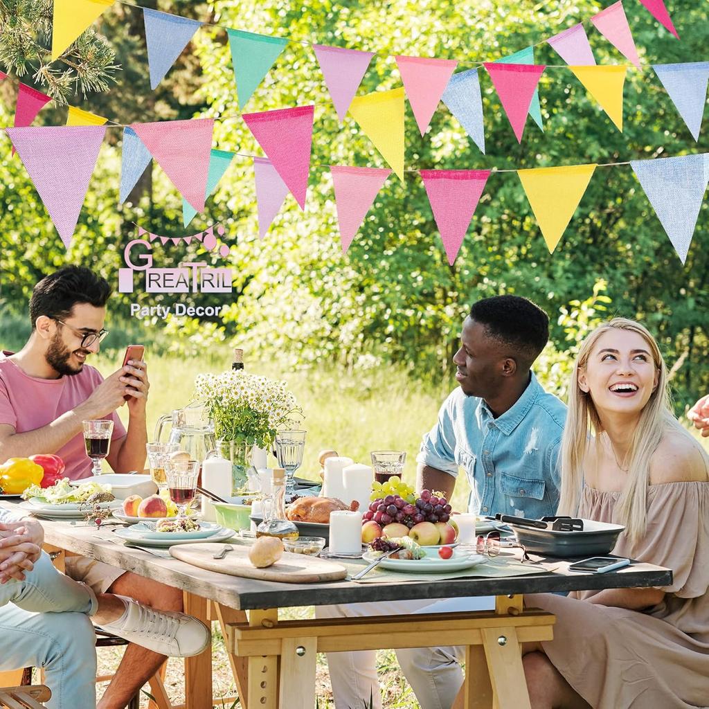 Pennant Banner Flags Pastel -Colorful Triangle Banners for Birthday Easter Classroom School Carnival Garland Outdoor