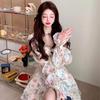 Original practice + chest pad + lining, super fairy temperament sweet girl dating dress, heavy industry high waist and thin floral skirt