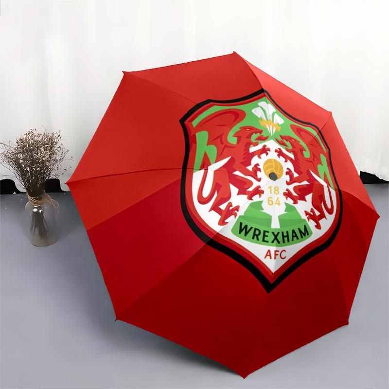 Wrexham AFC pattern, automatic folding umbrella, portable and foldable design, 8 ribs, a Christmas or birthday gift.