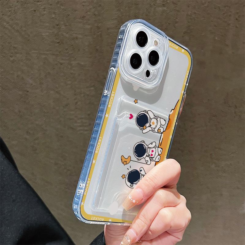 Card Slot Holder Silicone Wallet Pocket Case For Samsung S23 S24 S25 Plus iPhone 17 Air 16 14 Pro Max Oppo Reno 10 11 12 Pro Cover Clear Phone Bumper