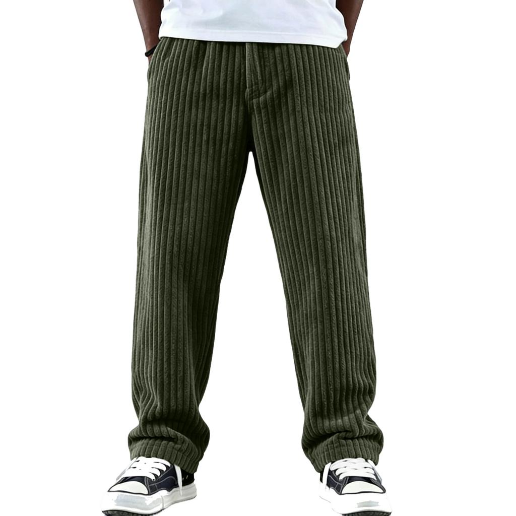 Herren American-Retro Vertikal gestreifte Cordhose - Lockere gerade geschnittene Freizeithose für Herren