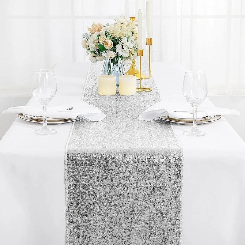 10pcs Red Sequin Table Runners Glitter Wedding Party Bridal Shower Birthday Christmas Thanksgiving Halloween Decoration Supplies