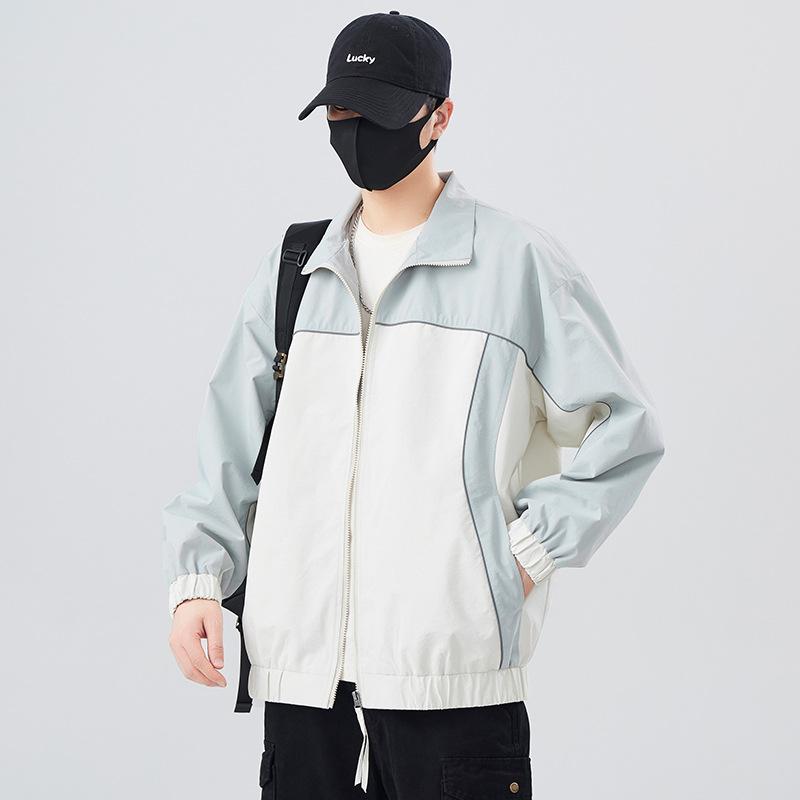 Men's jacket spring and autumn new patchwork jacket men's loose and versatile casual lapel jacket cargo sports clothes