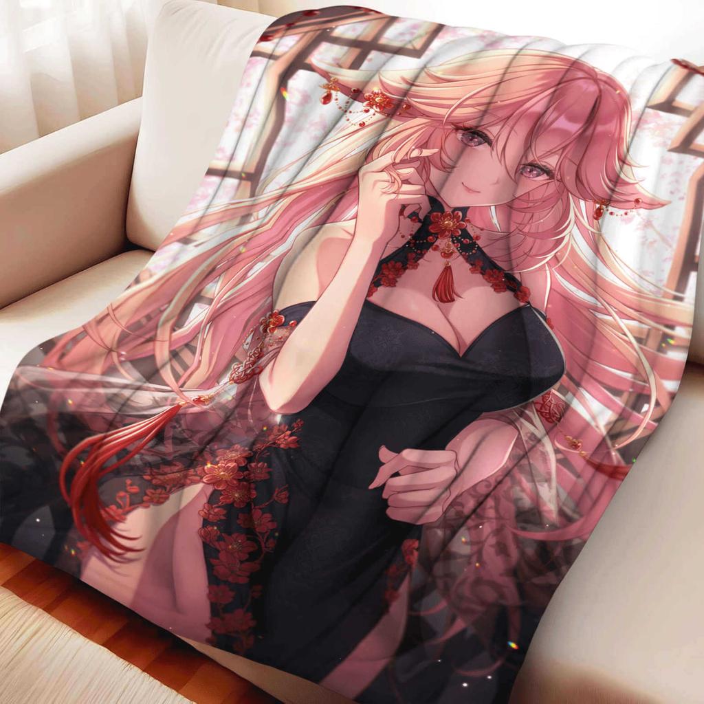 Cartoon Yae Miko Flannel Blanket Cover Summer Soft Anime Genshin Impact Blanket Multifunctional Decor Home Universal Blankets