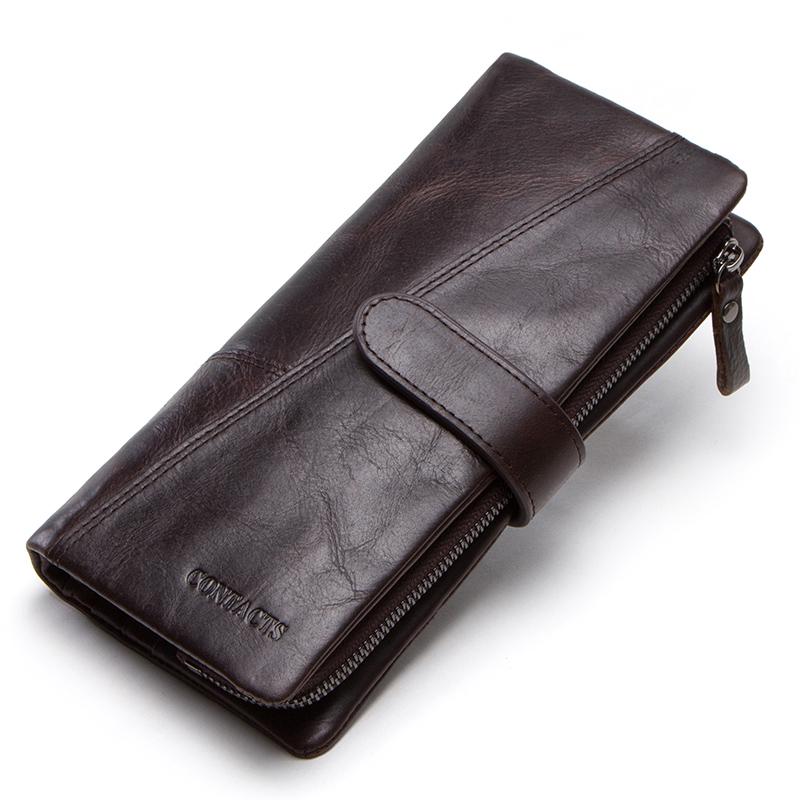 CONTACT'S Echt lederen portemonnee voor dames Lange portemonnee Kaarthouders Hasp Dames clutch portemonnee voor mobiele telefoon