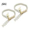 Faux Pearl Curtain Holdbacks Deer Head Tieback, Beaded Stretch Holder, Adjustable Holdback for Bedroom Living Room Window Door Drapes Tiebacks
