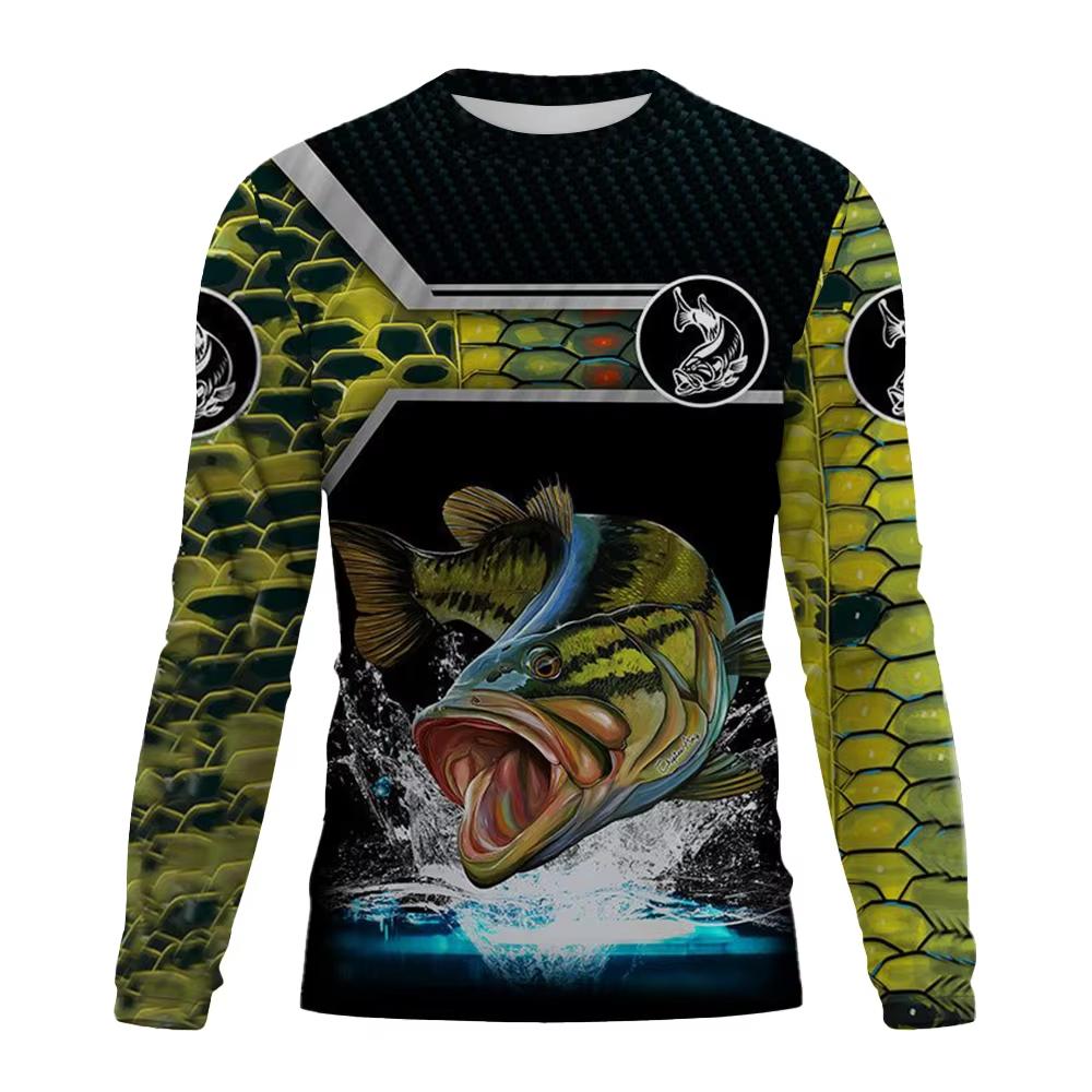 Fishing Graphic Men Fashion Tops Men's Clothing Outdoor Sun Protection Tee Men's Long Sleeve T-Shirt