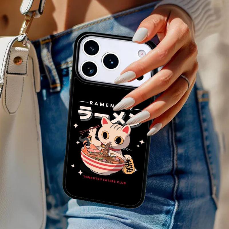Ramen Cat Japanese Art Phone Case For iPhone 17 Air 14 15 13 12 Max Cover For Apple 16e 11 Pro Max Plus Coque
