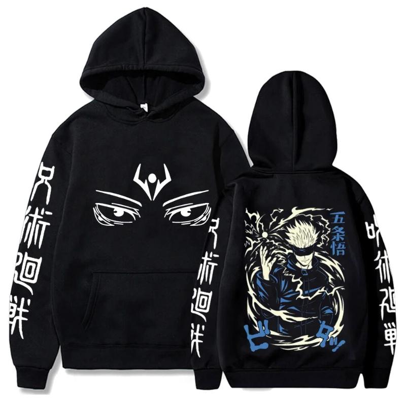 Anime Jujutsu Kaisen Satoru Gojo Cool Graphic Hoodies Oversized Hooded Sweatshirt Long Sleeves Cotton Hoodie Men Women Clothes