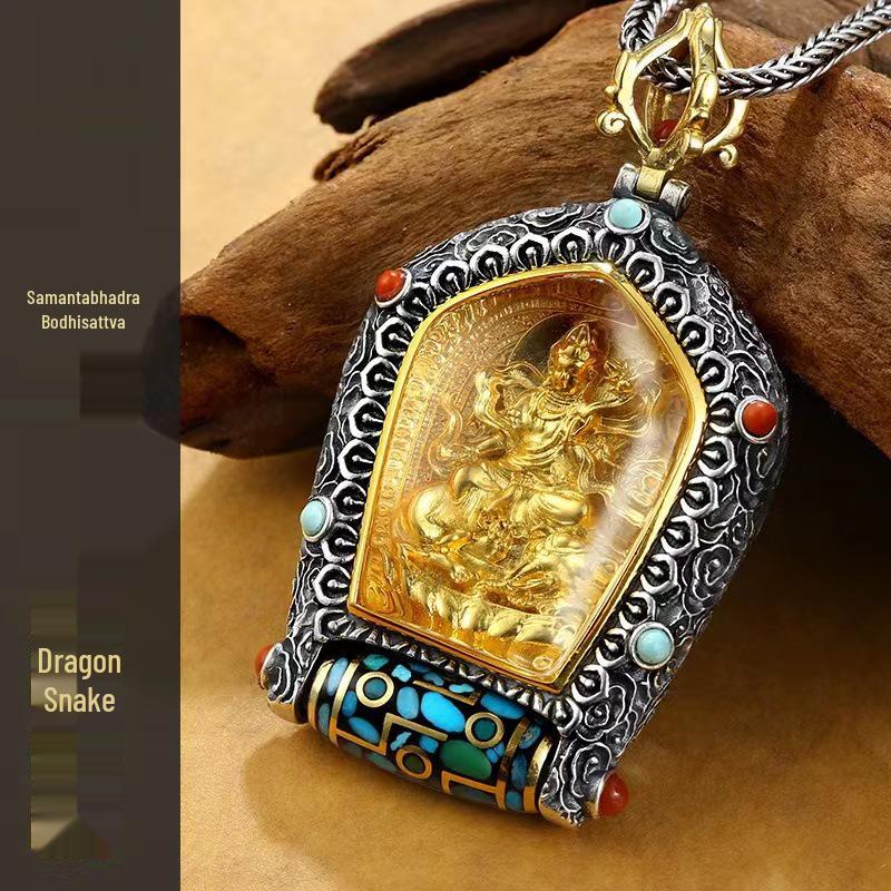 Ten Thousand Buddhas Rotating Dzi Bead Pendant: Guardian Deity, Year of Birth Buddha, God of Wealth, Thousand-Hand Guanyin Necklace