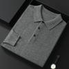 Men's Spring and Autumn Casual Polo Collar Long-sleeved Knit Shirt Solid Color Loose Business Pullover Tops