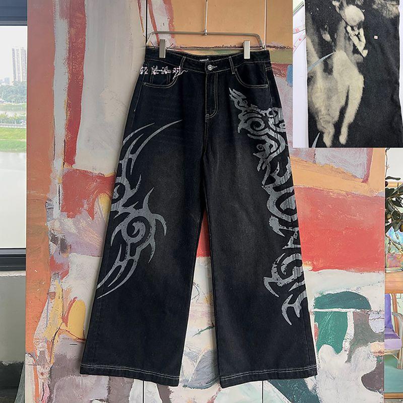 

Foreign Trade Original Order Min * Ga American vintage Heavy Washed Pattern Versatile Straight Wide Leg Baggy jeans 1465 Black dyeing(A serious chunk of caution) 28