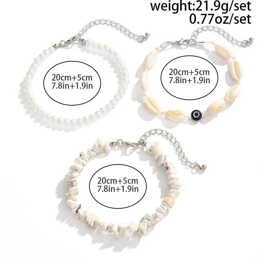 SHIXIN 3Pcs/Set Bohemian Scallop Imitation Pearls Bracelet for Women Summer Beach Multilayer Stacked Bangle Party Jewelry Gifts