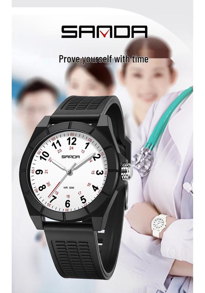 SANDA Unisex Luminous Korean Style Nurse Watch: Lightweight, Thin, Waterproof, Large Dial Quartz Watch for Teens