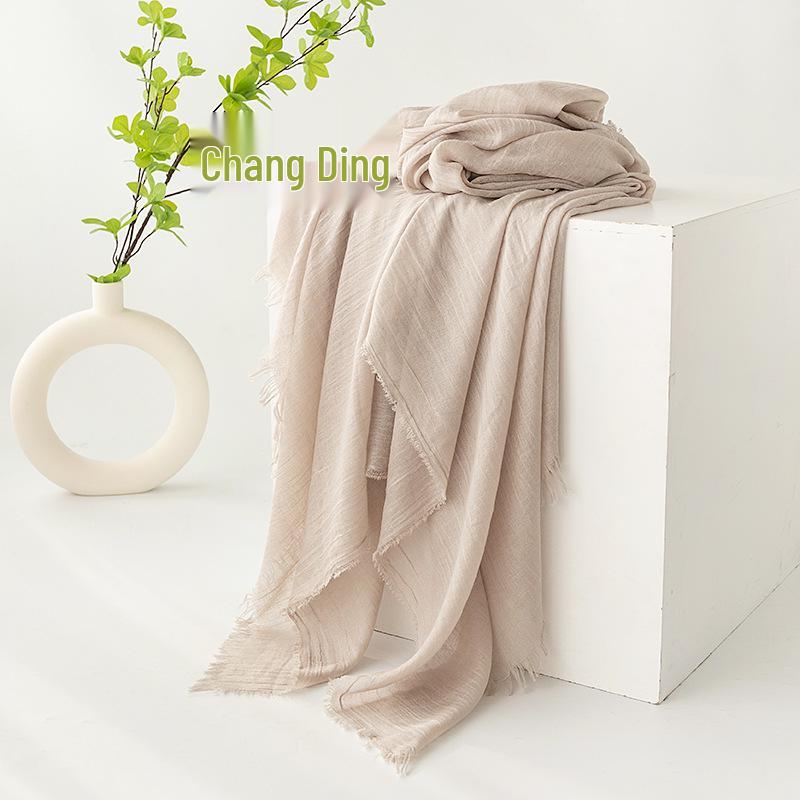 Spring & Summer Lightweight Sunscreen Shawl: Imitation Cotton-Linen, High-End Silk Gauze Scarf, Solid Color for Women