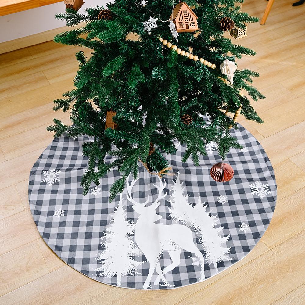 Festive Christmas Tree Skirt With Red Checkered Reindeer Design For Holiday Decor
