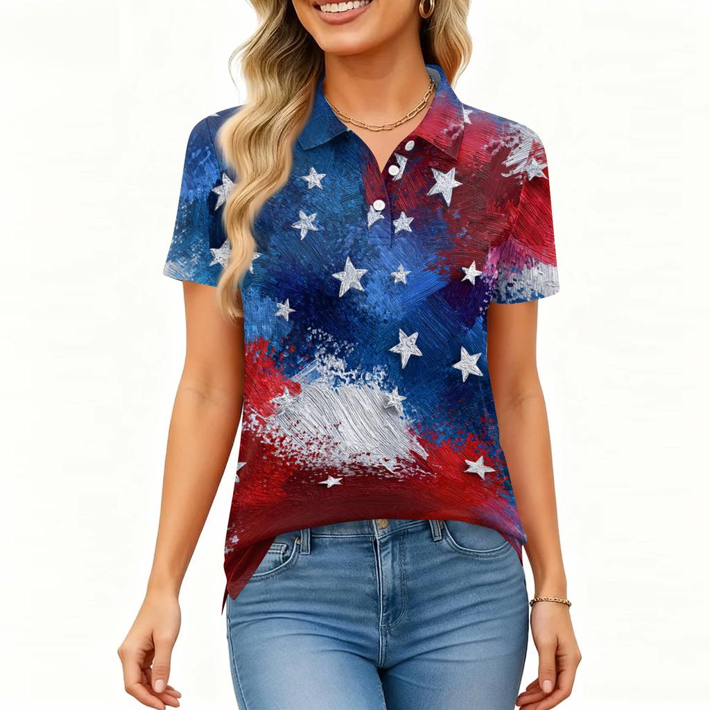Women's Fashion Casual Lapel Short Sleeve Printed Shirt Women's Button Up Tops