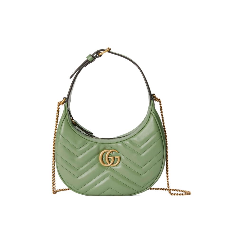 Gucci GG Marmont Sage Green Leather Chevron Quilted Mini Hobo Crossbody Bag For Women Daily Use