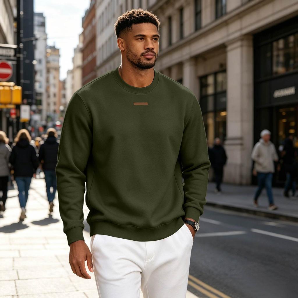 Men's Loose Fit Long Sleeve Crew Neck Sweatshirt Lightweight Fleece Pullover Casual Top for Everyday Wear