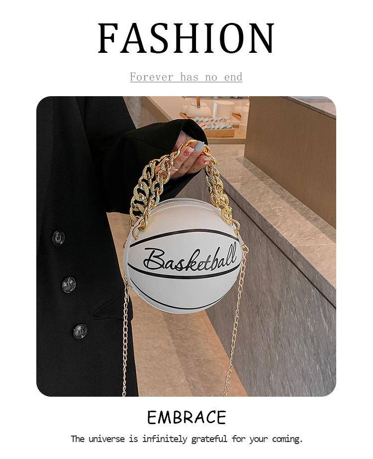 Women Shoulder Bag PU Leather Chain Basketball Bag New Letter Print Teenagers Handbag Fashion Crossbody Bags Female