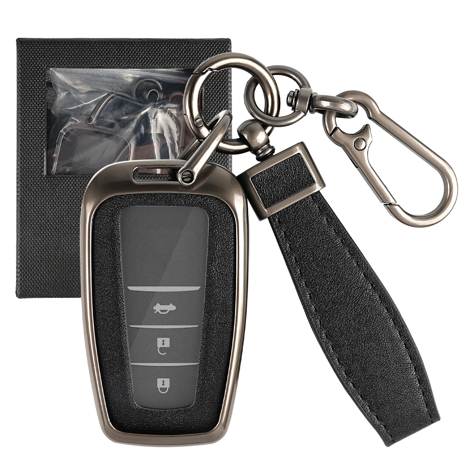 

Genuine Leather Key Case for Toyota with Key Holder, Waterproof, Scratch-Resistant, No Signal Obstruction, small чёрный