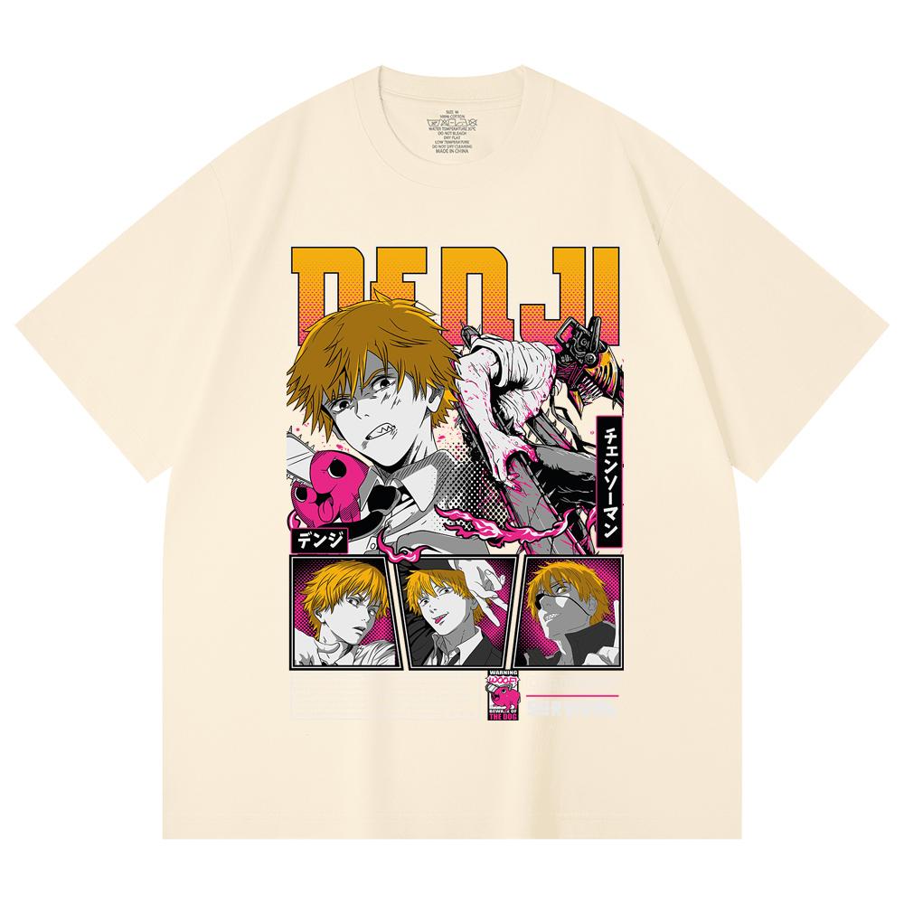 230 Gsm 100% Cotton Chainsaw Man V35 Denji Pochita Print Unisex Heavy Cotton T Shirt