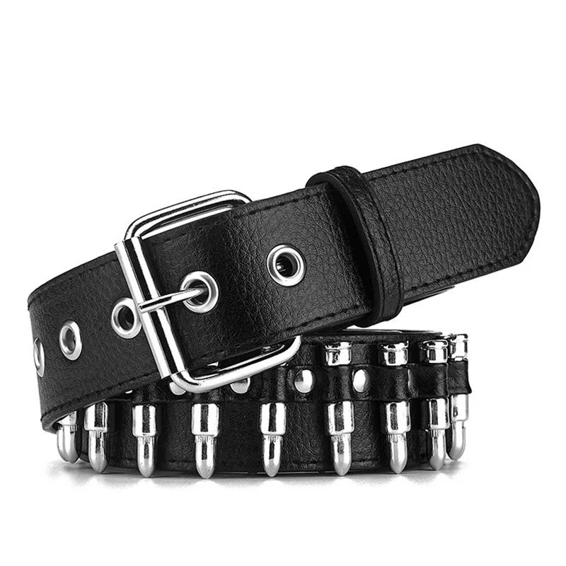 Hollow Bullet Decoration Belt Fashion Ladies Leather Studded Gift Man Goth Rock Wild Adjustable Women Punk Black Belt