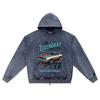 DTG Print Knitted Denim Zip-Up Hoodie Art Design Vintage Car Retro Color Illustration Brother Print Zipper Hoodies  