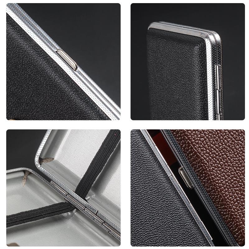 Black Leather Slim Cigarette Case with Rubber Band - Holds 20, Men's Portable and Stylish Smoking Accessory