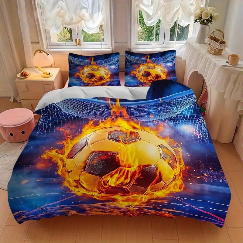 3pcs set Soccer Fireball 1 Quilt Cover + 2 Pillowcases, All Seasons Bedroom Setting, Perfect for Home and Dorm Decor a178