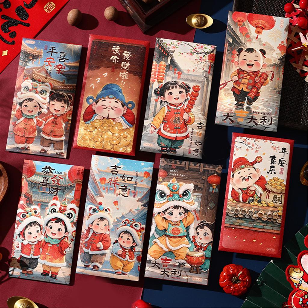 6 Pieces Traditional New Year Money Packets 2025 Snake Themed Redness Envelopes Chinese Spring Festival Hongbao