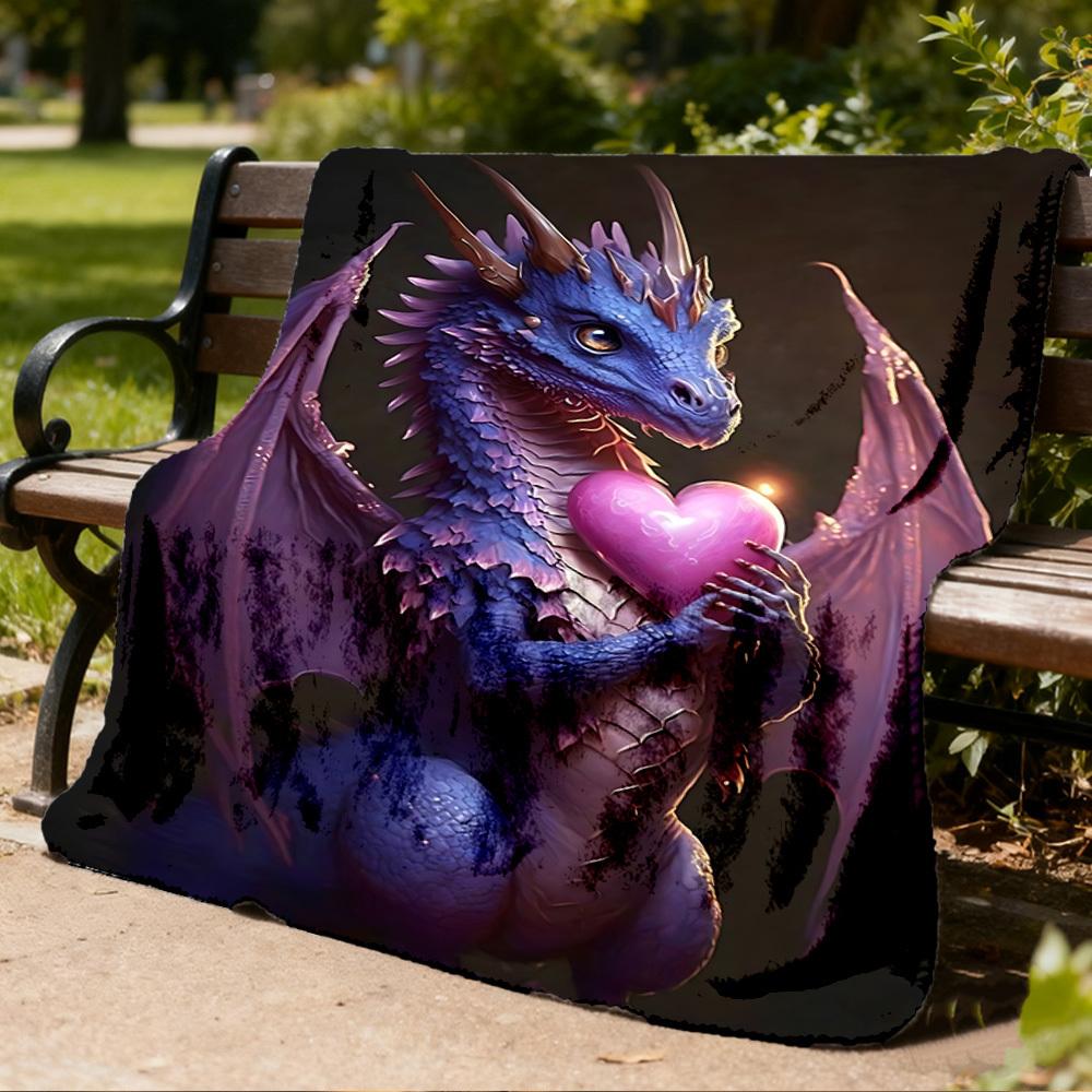 1pc Dragon Heart Throw Blanket Polyester Fiber, Lightweight Flannel, Soft & Warm, All Season Use for Outdoor, Camping Digital Print