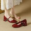 Retro Mary temperament rare shoes red light mouth leather shoes 2025 new evening French fashion square head single shoes women's shoes
