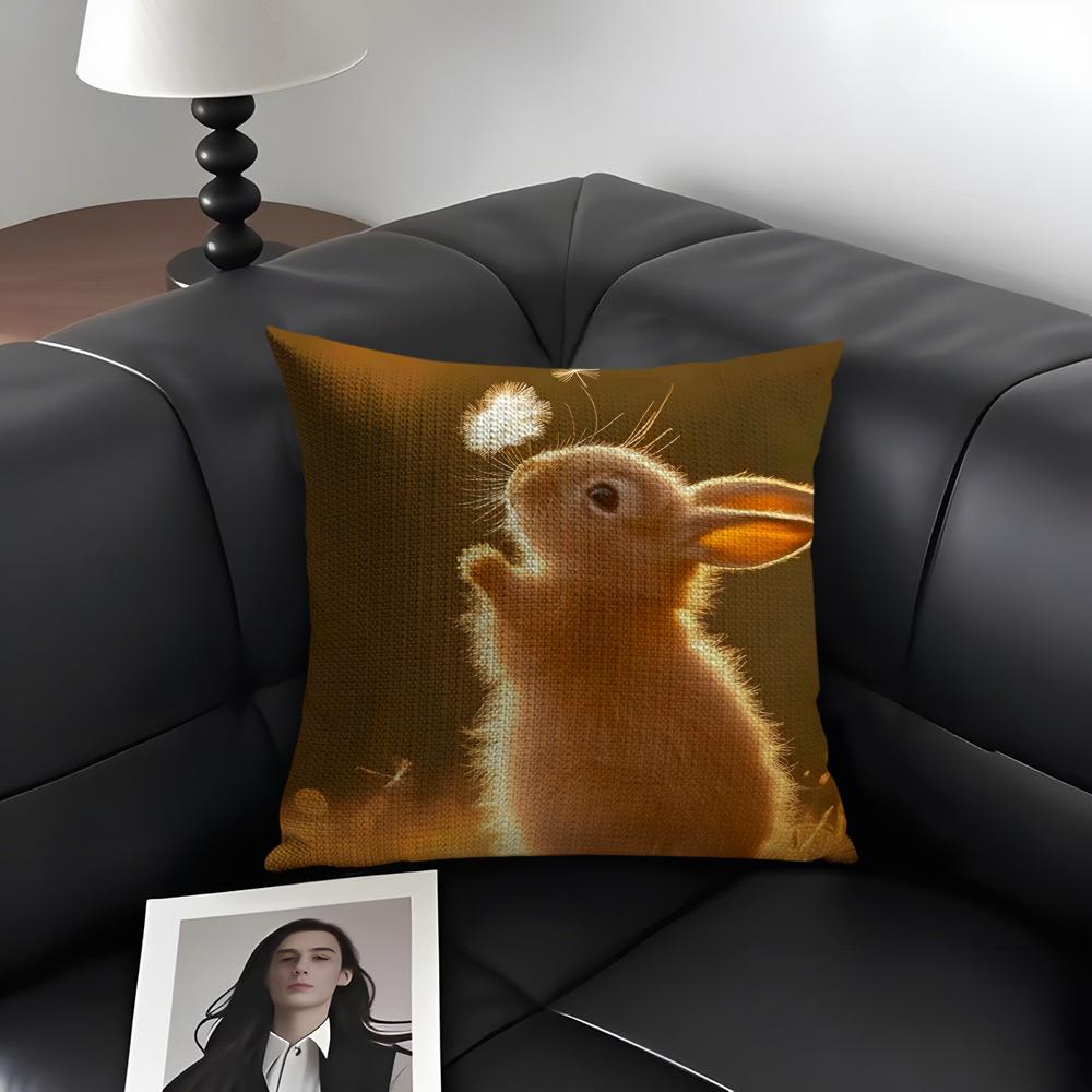 Rabbit Cute Cushion Cover Natural Linen Organic Fabric DoubleSided Printing Sofa Home Decor Gift Pillow Case