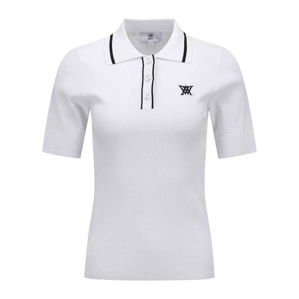 ANEW GOLF Women Sm Stripe Texture Short Sleeve Sweater_Wh