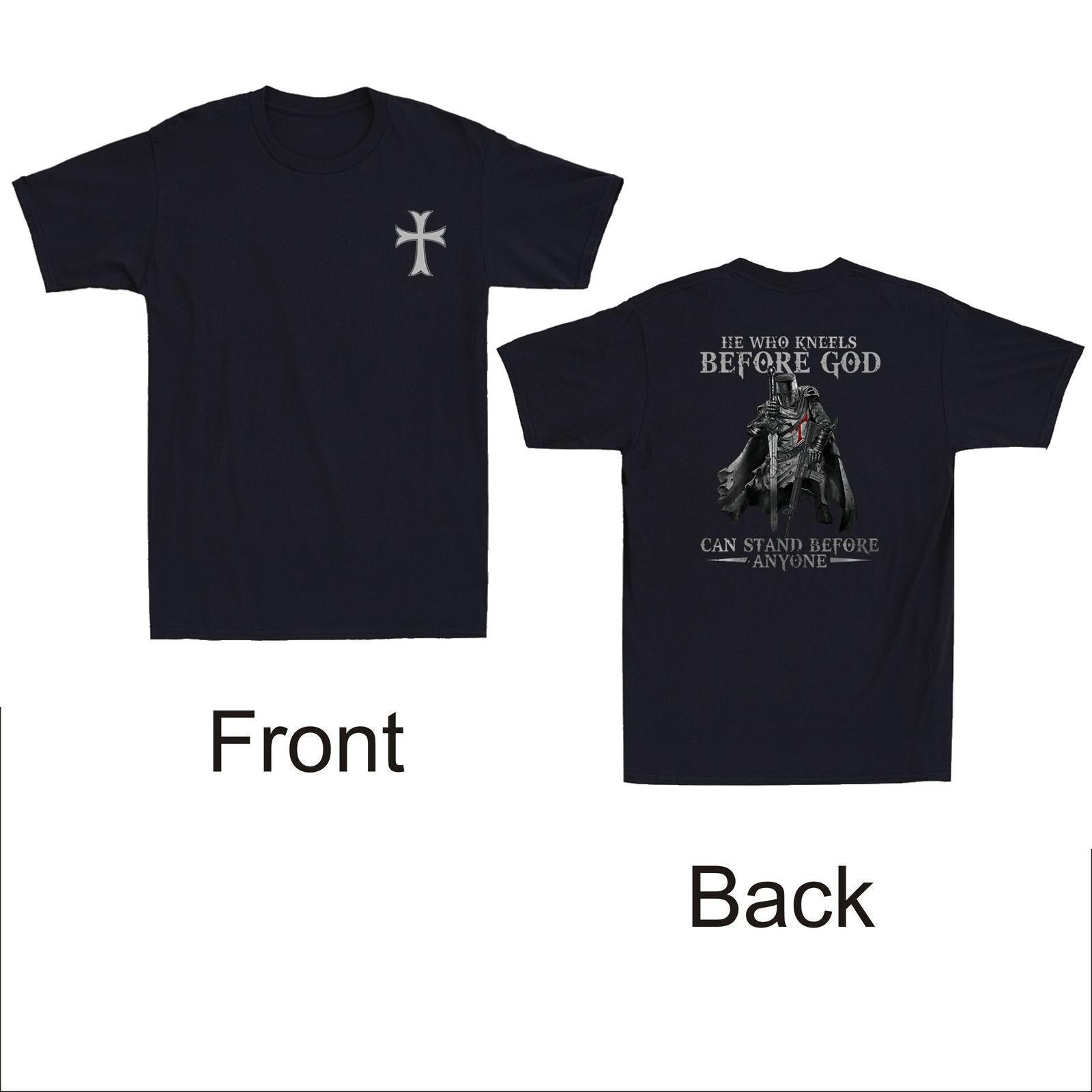 Knight Templar Kneel Before God Christian Warrior Front&Back Print Men s T-Shirt XXXL