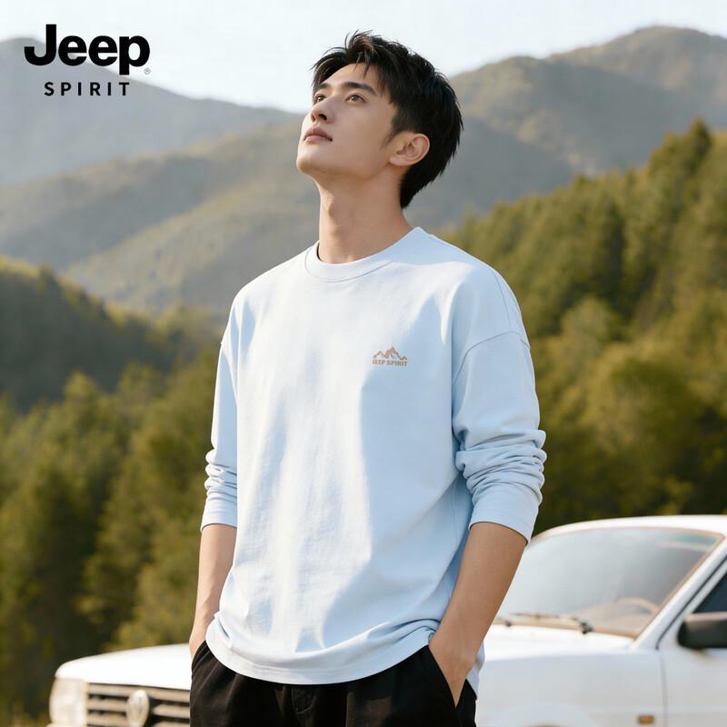 JEEP SPIRIT Men's Casual Loose-Fit Cotton Long Sleeve T-Shirt
