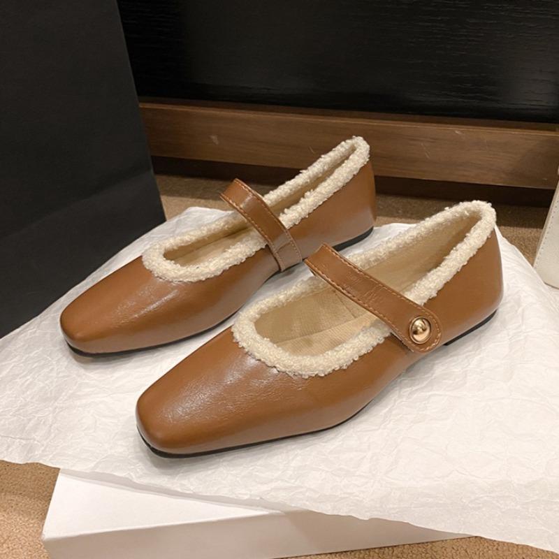 

Fashion Women Flats Fur Shoes Winter New Comfortable Soft Shoes Fashion Shallow Boots 2025 New Elegant Classical Dress Zapatillas Mujer 40 коричневый
