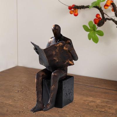Figurine Reader Art Piece Bookend Resin Modern Design Sculpture for Living Room Office Shelves