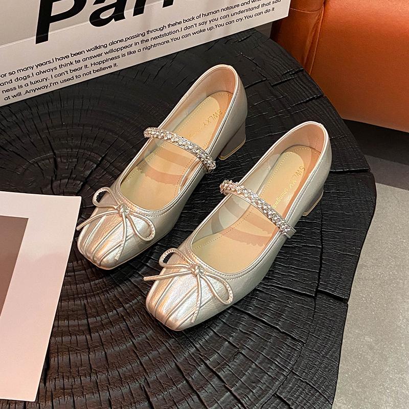 Fashion 2025French Retro  Jane Shoes Woman Beige Elegant  Shoes Comfort Versatile Bowknot Single  chaussure femme