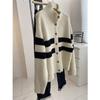 Vintage turtleneck black and white striped knitted cardigan women's autumn winter contrasting colors oversized sweater lazy coat