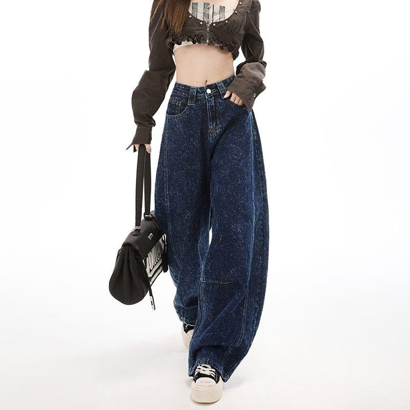 Ge Di Jie Design Sense Snowflake Washed High Waisted Loose Curved Knife Pants Women's Trendy Brand Wide Leg Jeans