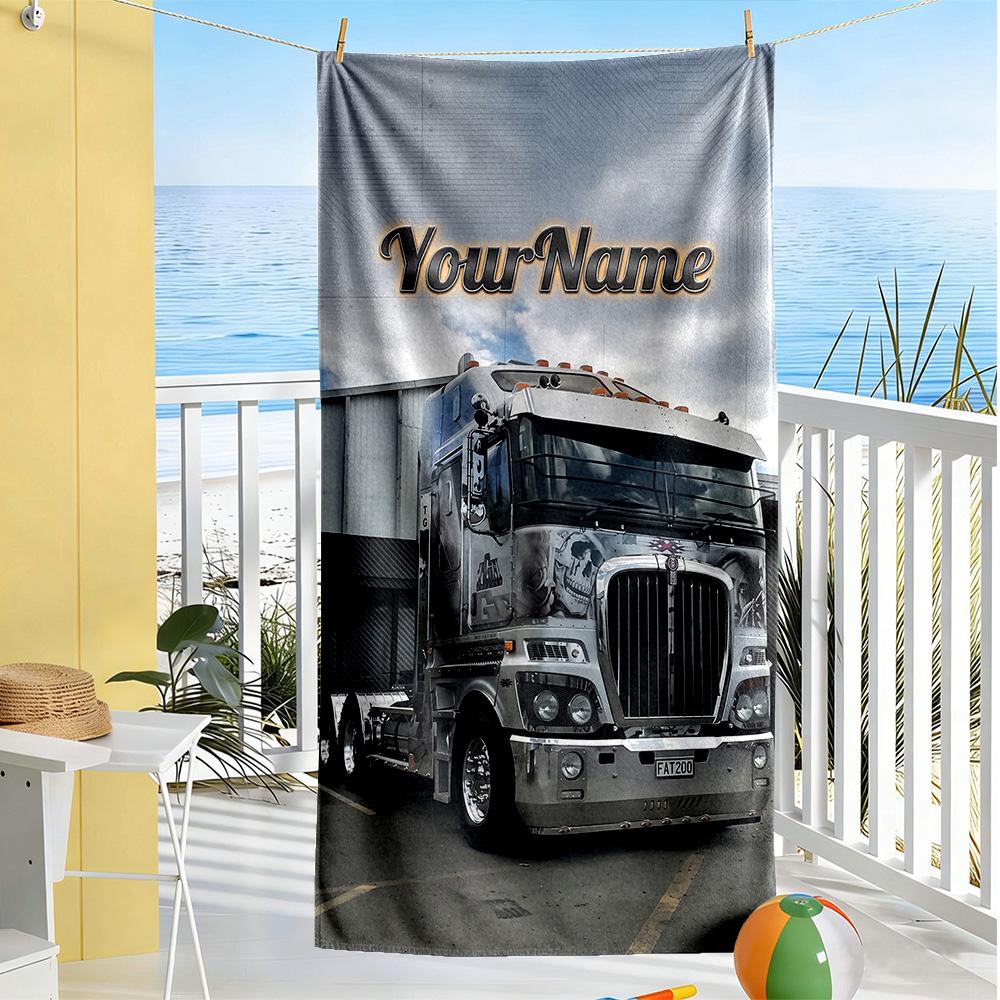 Kw Heavy Trucks Customizable Name Beach Towel High Absorbency & Quick-Dry