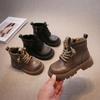 New Kid's Boot Black Khaki Causal Autumn Boots for Girls Round-toe Thick Bottom Children's Fashion Ankle Boots Non-slip Zipper