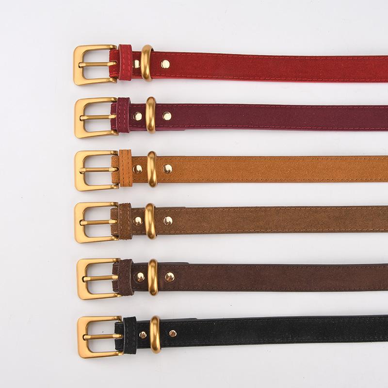 Retro Versatile Women's Genuine Leather Belt Matte Pin Buckle Simple Fashion Decorative Pants High-end Leather Belt Women