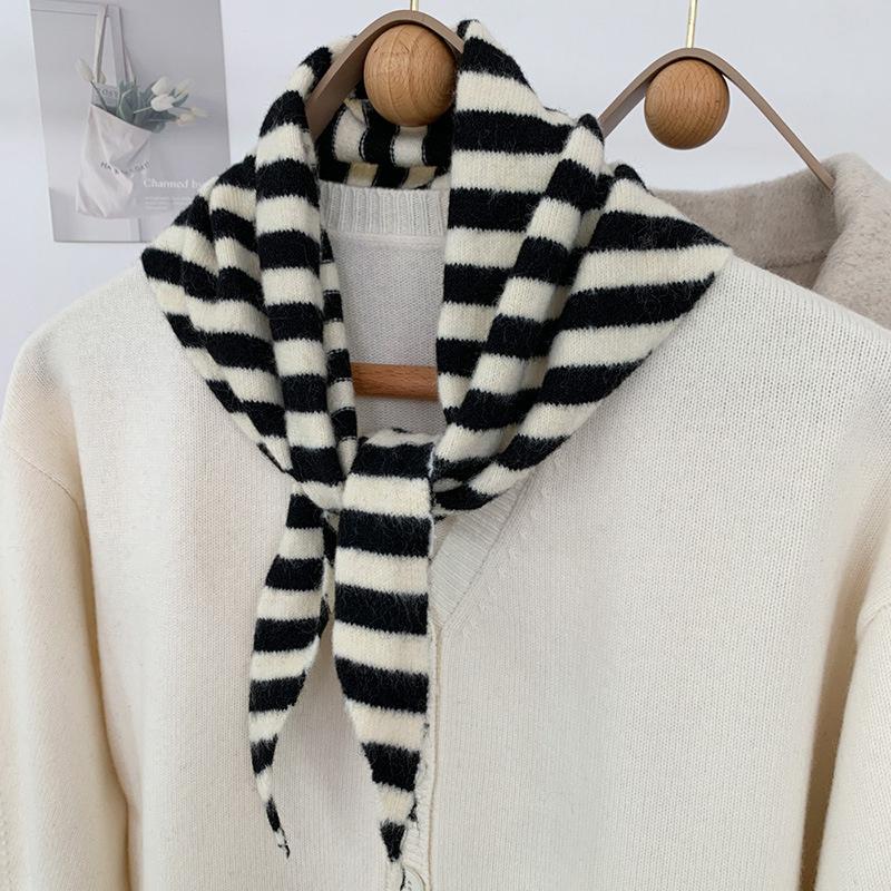 

Colorful Versatile Stripes Wool Triangular Decorative Small Scarf For Women Girls Soft Multi-Functional Small Scarf Collar Gifts